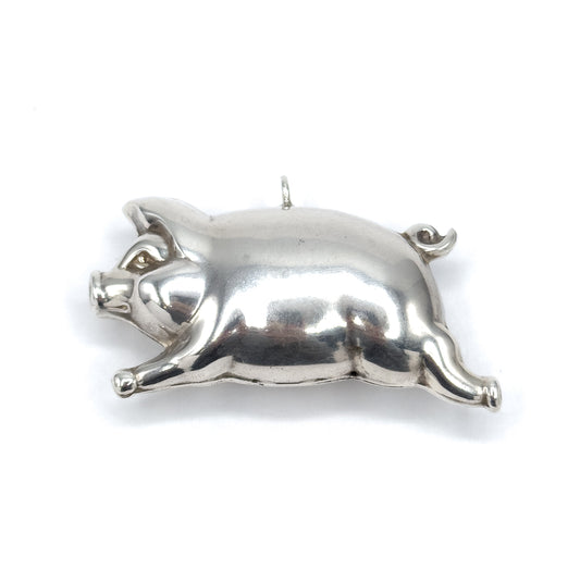 Vintage Sterling Silver Jumbo Puffy Pig Pendant