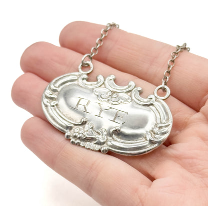 Wallace Silver Company RYE Decanter tag