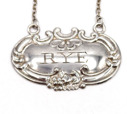 Wallace Silver Company RYE Decanter tag