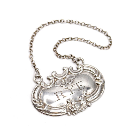 Wallace Silver Company RYE Decanter tag
