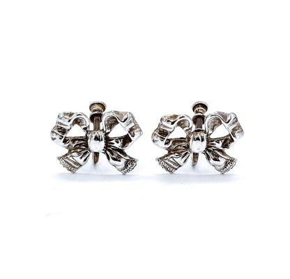 Mid-Centuntury Bow Screwback Earrings in Silver