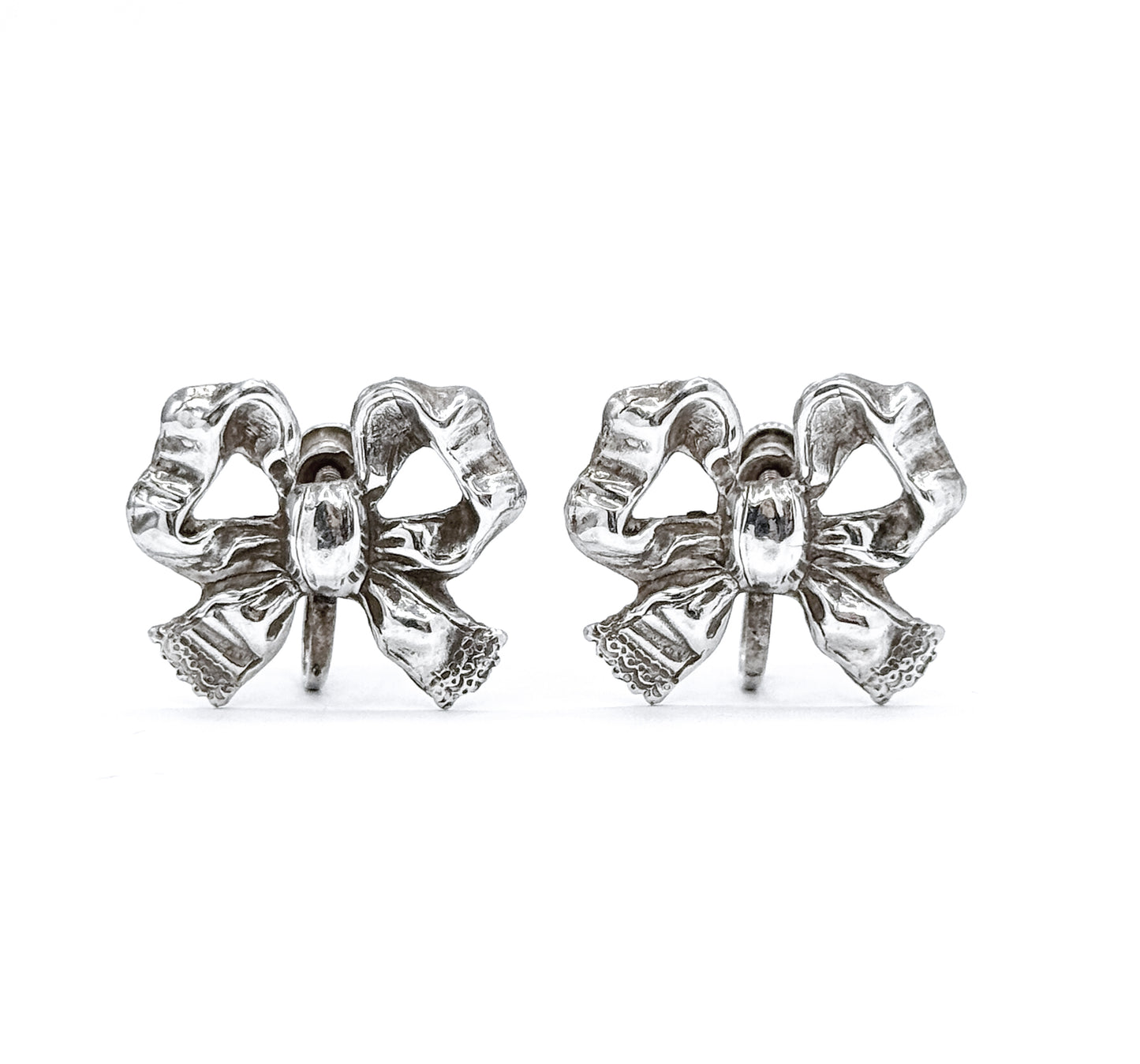Mid-Centuntury Bow Screwback Earrings in Silver