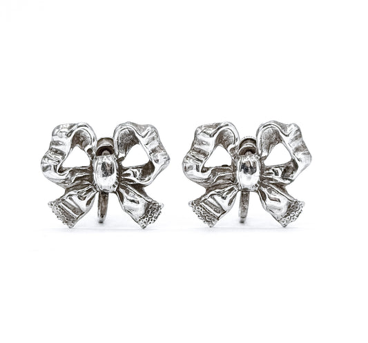 Mid-Centuntury Bow Screwback Earrings in Silver