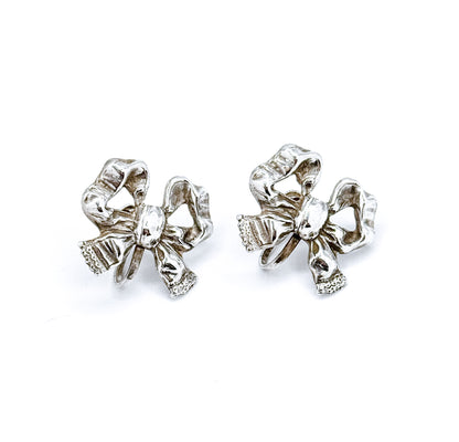 Mid-Centuntury Bow Screwback Earrings in Silver