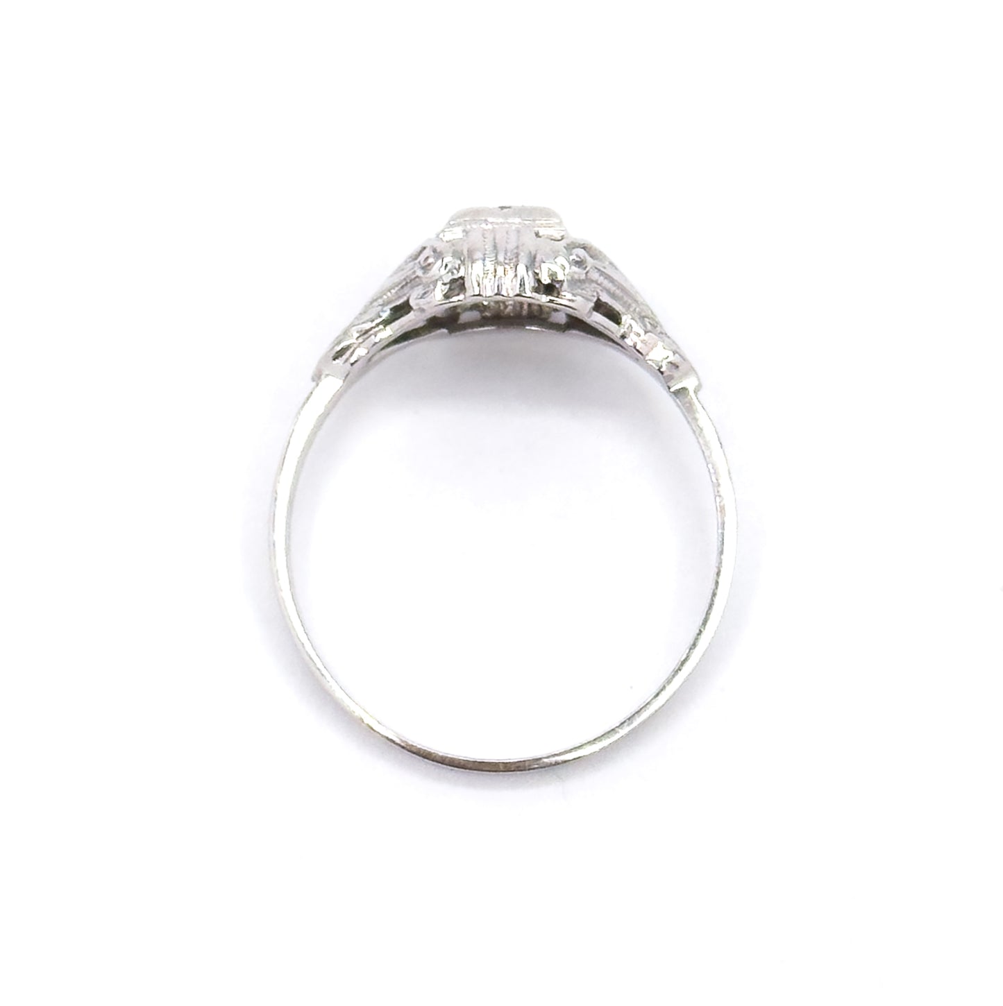 Art Deco Diamond Solitaire Ring in 18K White Gold