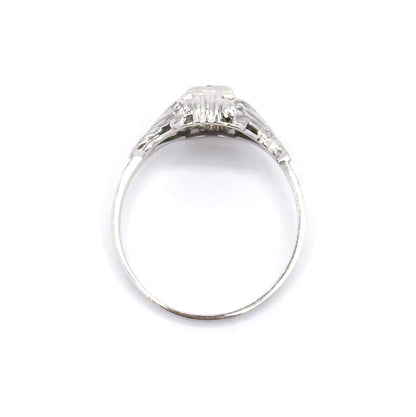 Art Deco Diamond Solitaire Ring in 18K White Gold