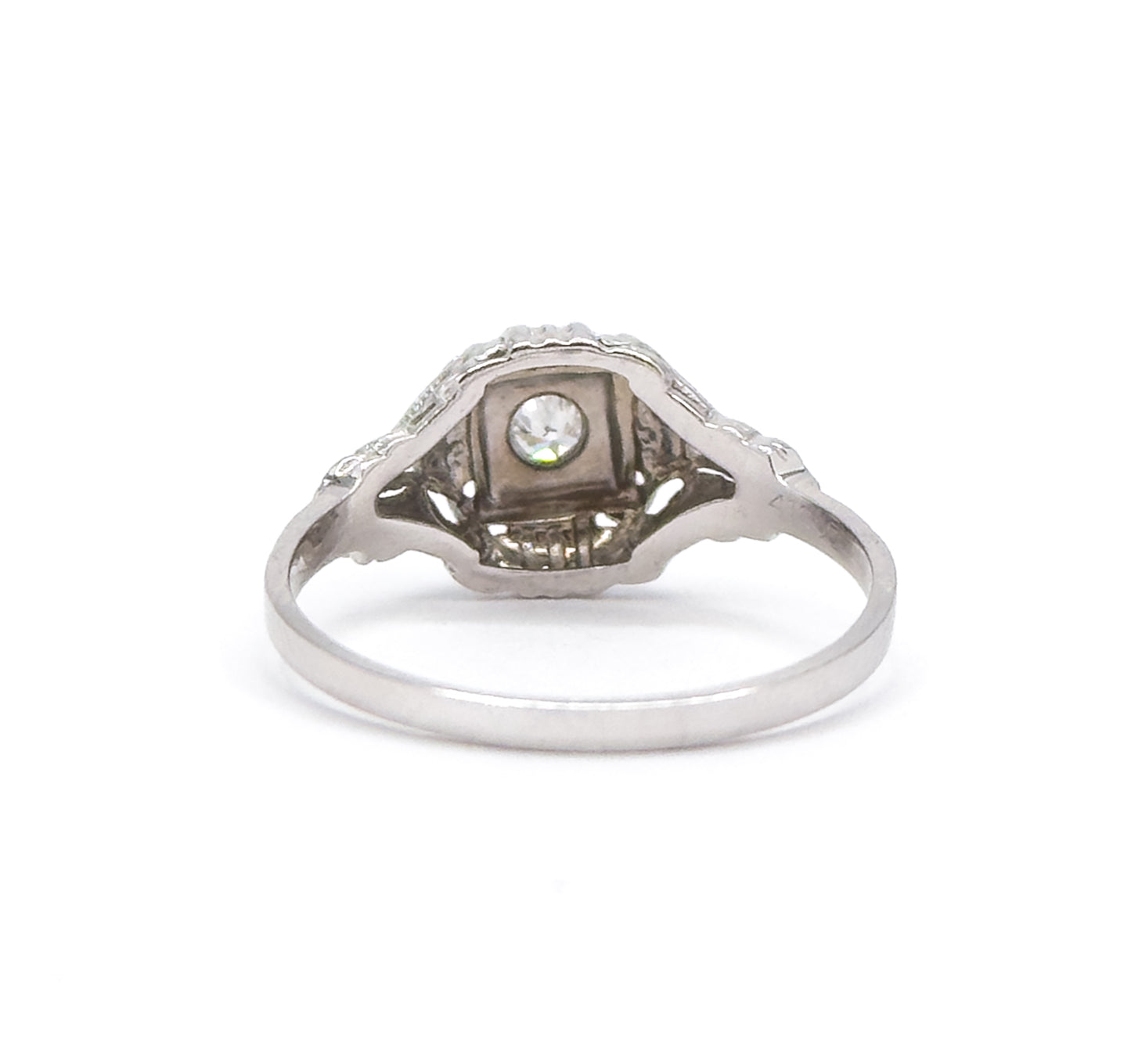 Art Deco Diamond Solitaire Ring in 18K White Gold