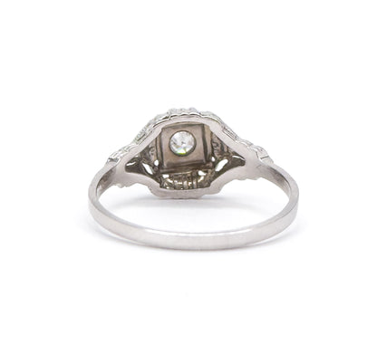 Art Deco Diamond Solitaire Ring in 18K White Gold