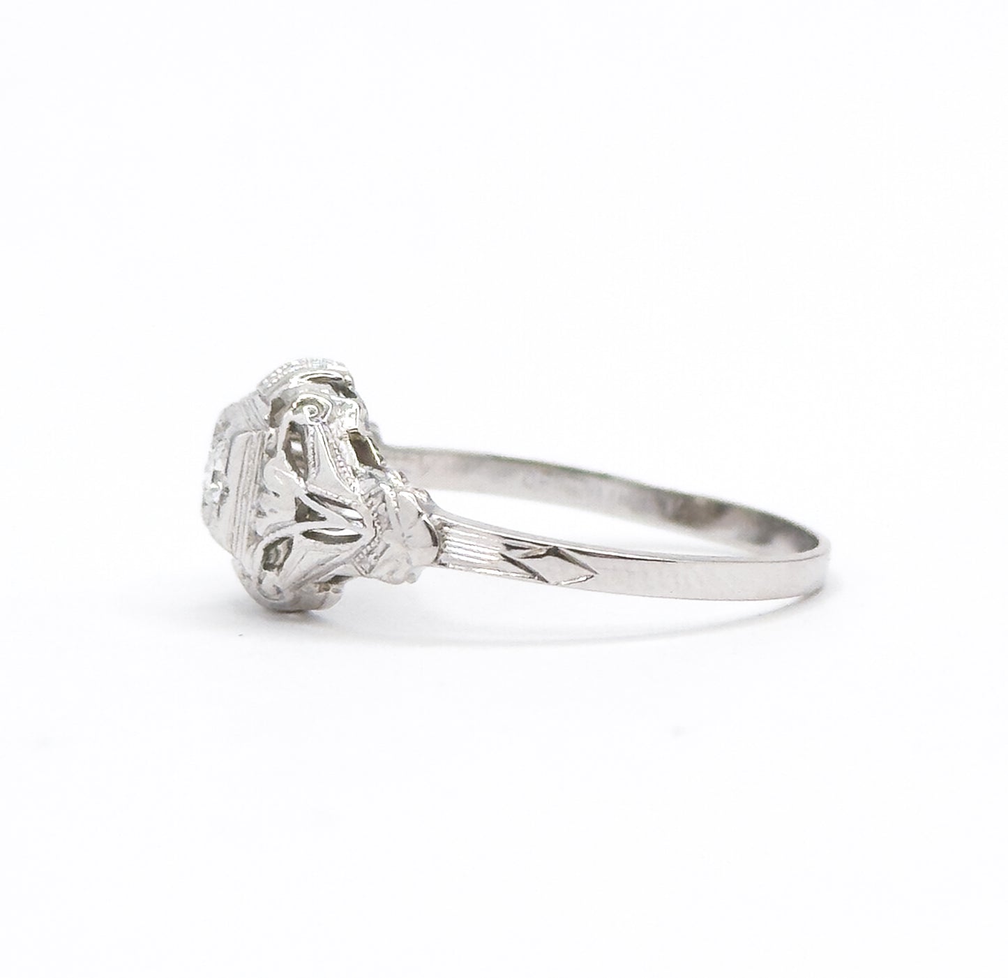 Art Deco Diamond Solitaire Ring in 18K White Gold