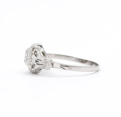 Art Deco Diamond Solitaire Ring in 18K White Gold