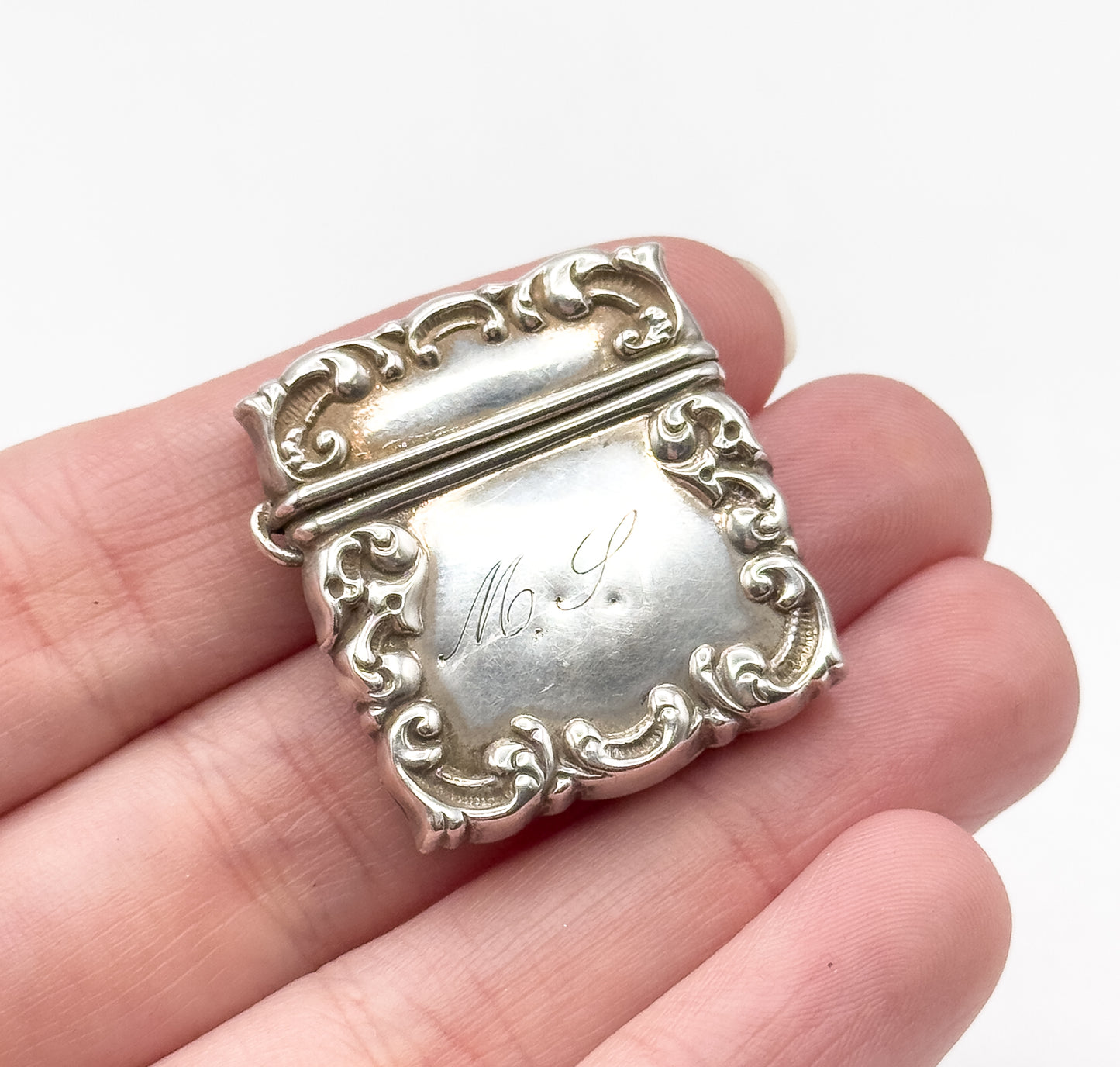 Antique Monogram Stamp Holder in Sterling Silver