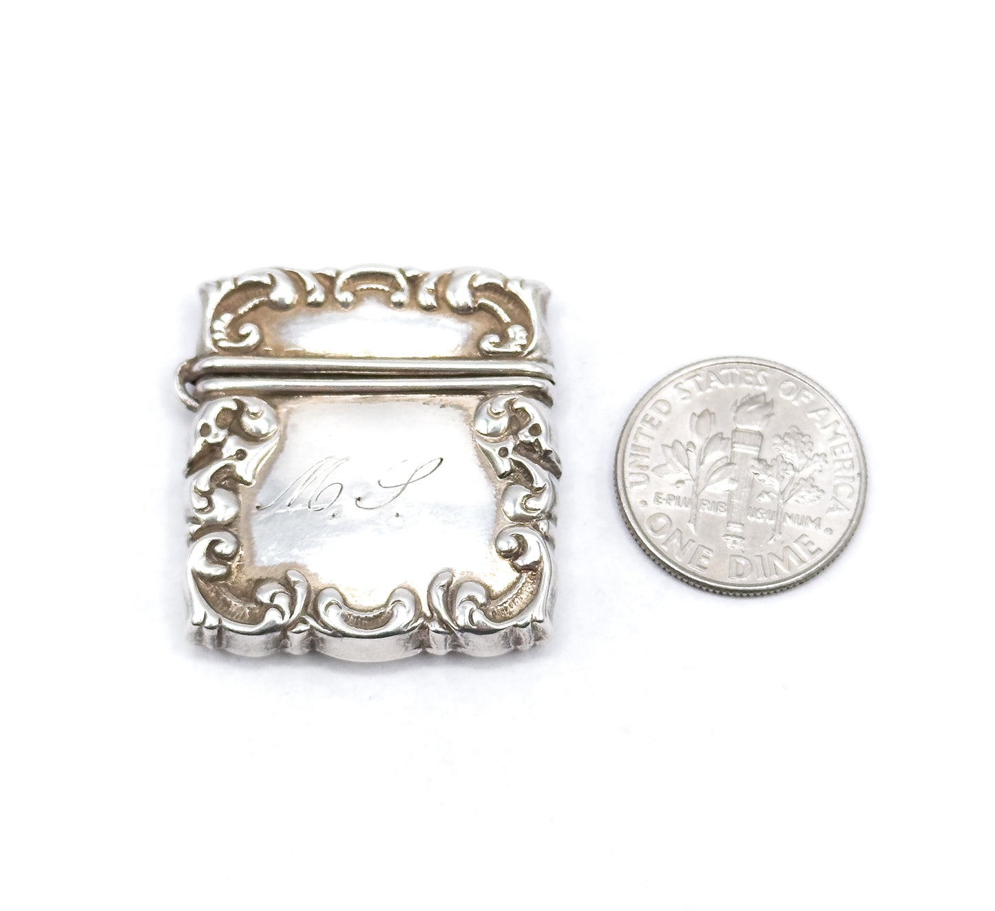 Antique Monogram Stamp Holder in Sterling Silver
