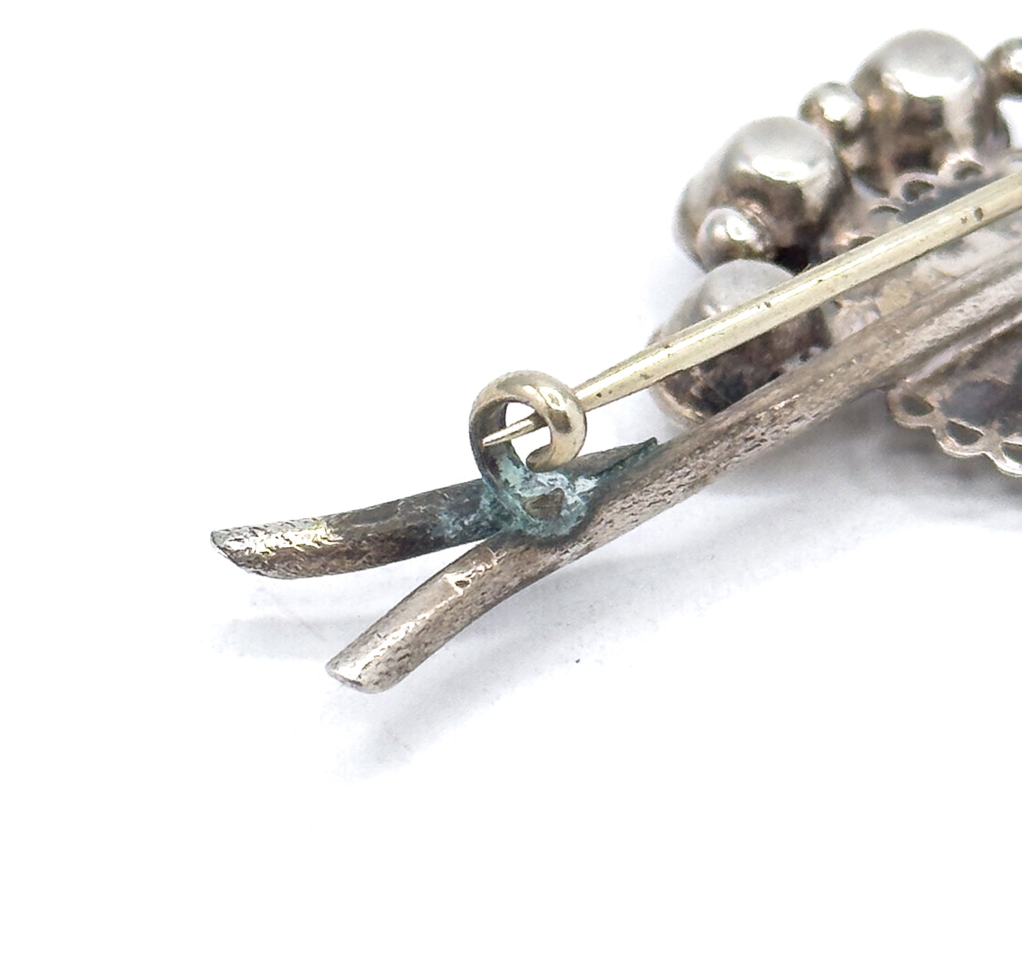 Victorian Aesthetic Period Fan Brooch with Paste Gems in Silver