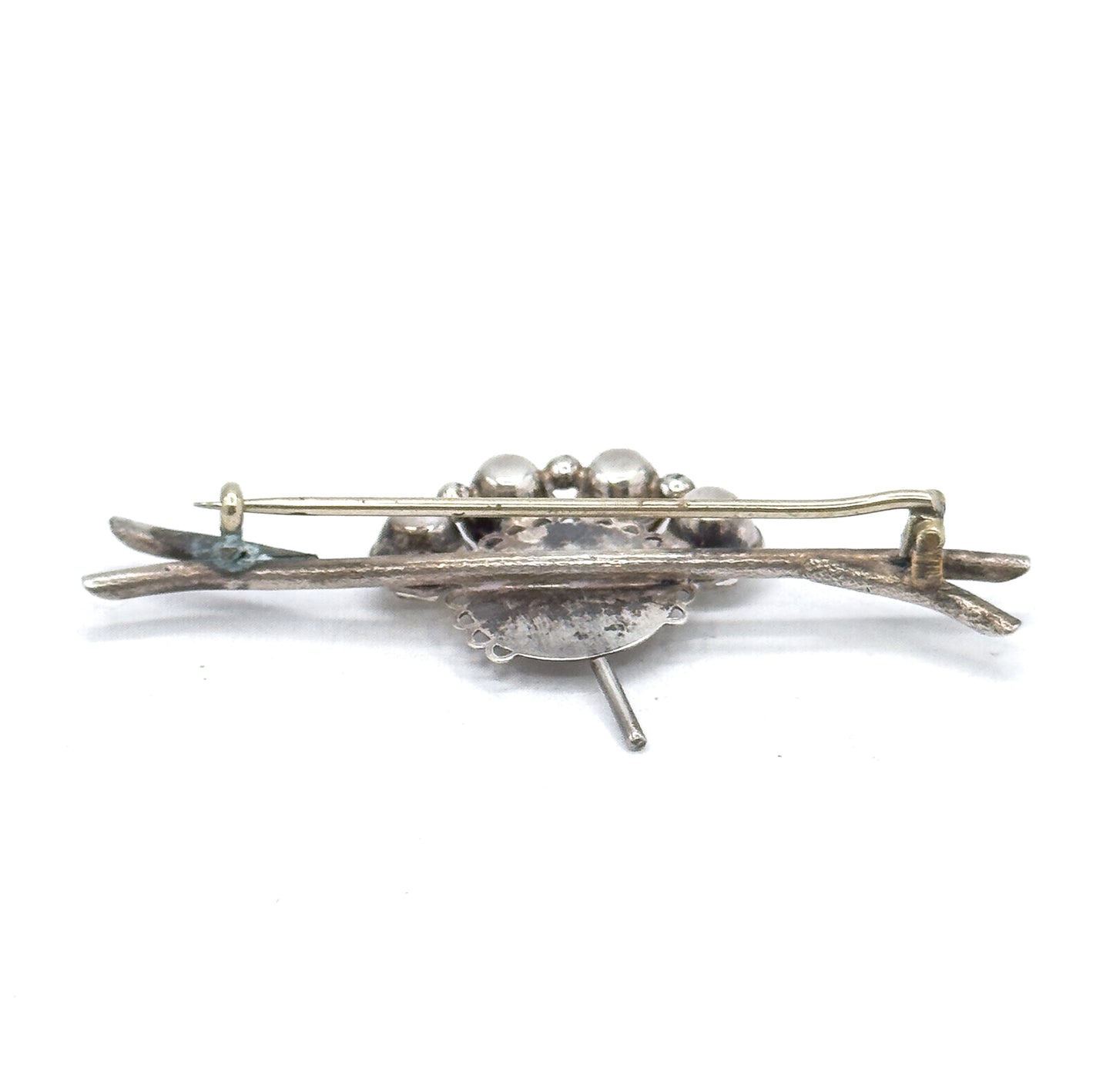 Victorian Aesthetic Period Fan Brooch with Paste Gems in Silver