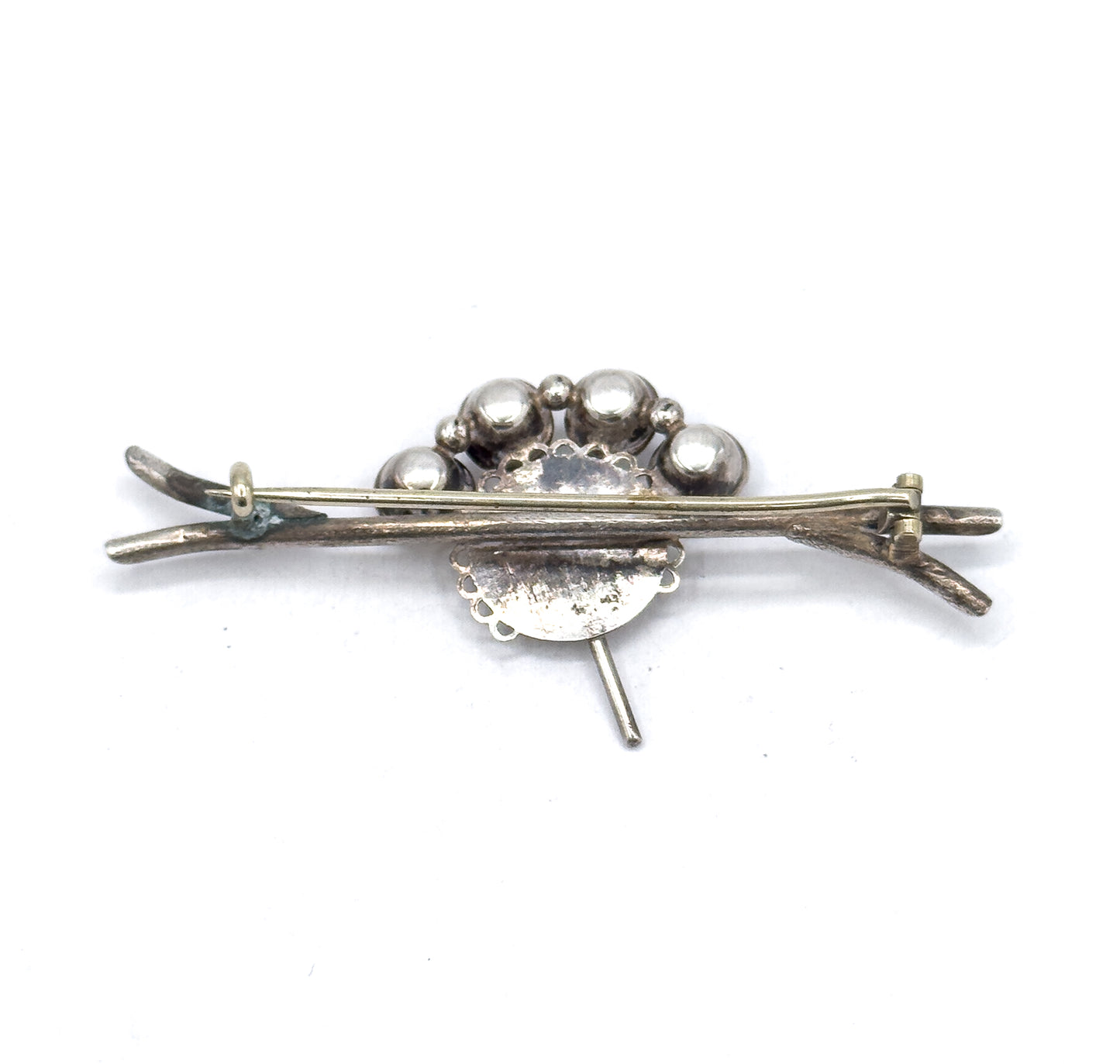 Victorian Aesthetic Period Fan Brooch with Paste Gems in Silver