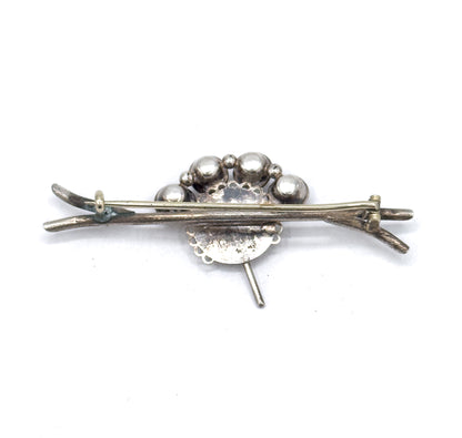 Victorian Aesthetic Period Fan Brooch with Paste Gems in Silver