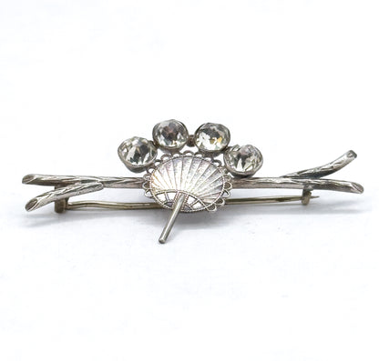 Victorian Aesthetic Period Fan Brooch with Paste Gems in Silver