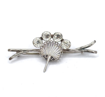 Victorian Aesthetic Period Fan Brooch with Paste Gems in Silver