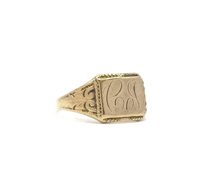 Vintage Ostby & Barton "CJ" Initial Signet Ring in Gold