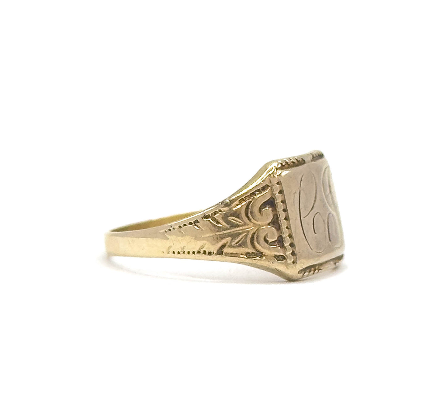 Vintage Ostby & Barton "CJ" Initial Signet Ring in Gold