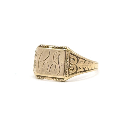 Vintage Ostby & Barton "CJ" Initial Signet Ring in Gold