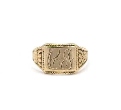 Vintage Ostby & Barton "CJ" Initial Signet Ring in Gold