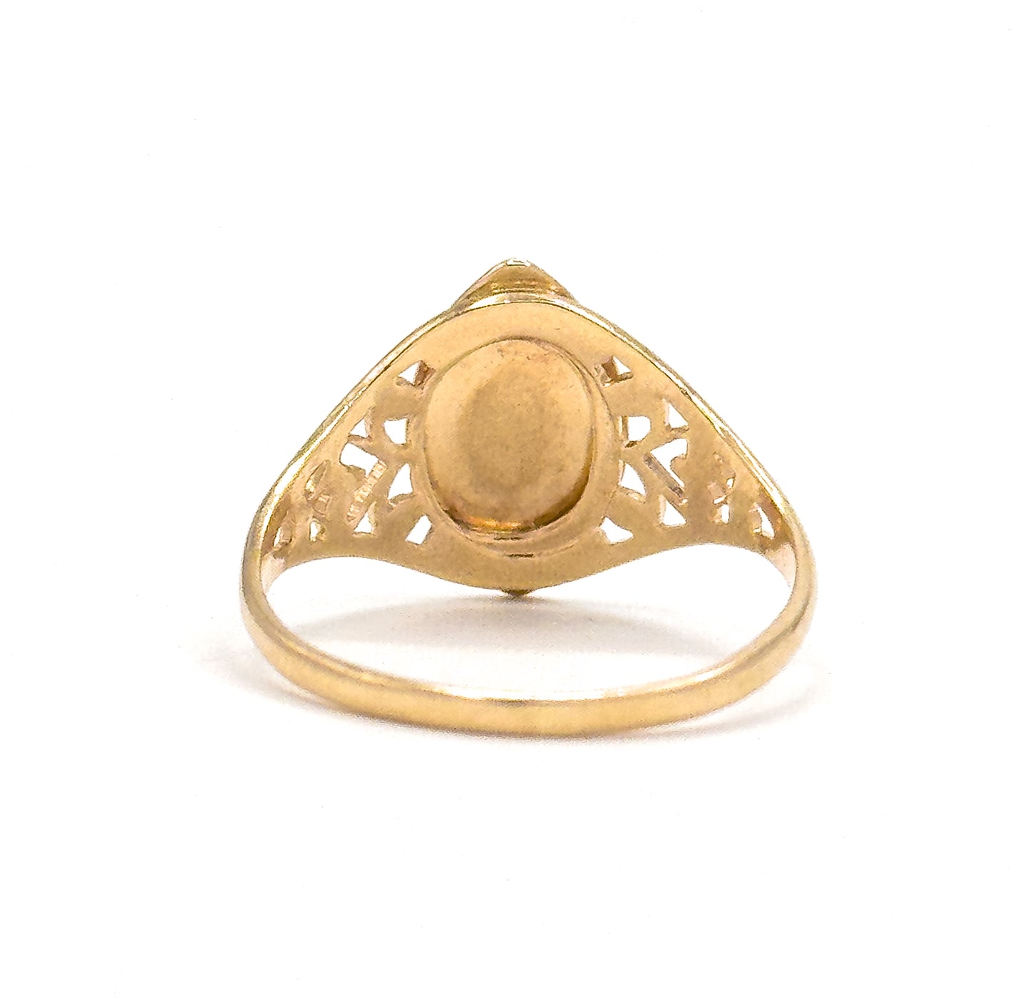 Vintage Engraved Navette Shaped Signet Ring in 10K Gold