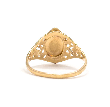 Vintage Engraved Navette Shaped Signet Ring in 10K Gold