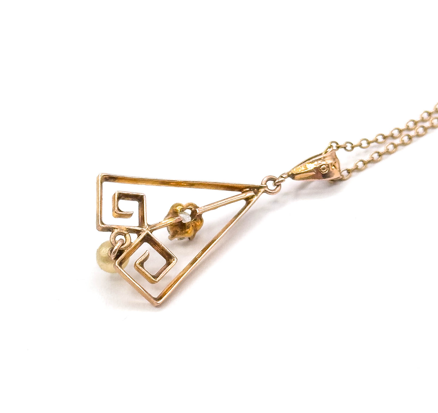 Art Deco Old Mine Cut Diamond Lavalier Pendant in Rose Gold