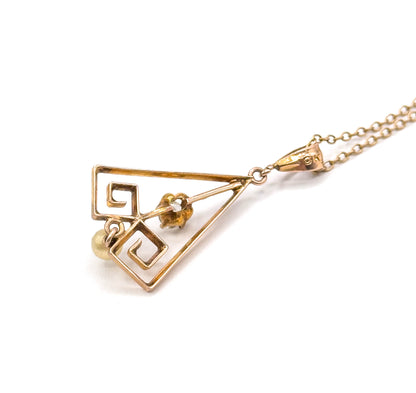 Art Deco Old Mine Cut Diamond Lavalier Pendant in Rose Gold