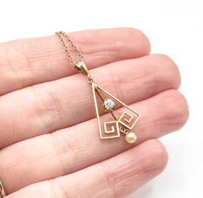 Art Deco Old Mine Cut Diamond Lavalier Pendant in Rose Gold