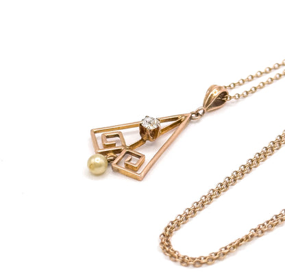 Art Deco Old Mine Cut Diamond Lavalier Pendant in Rose Gold