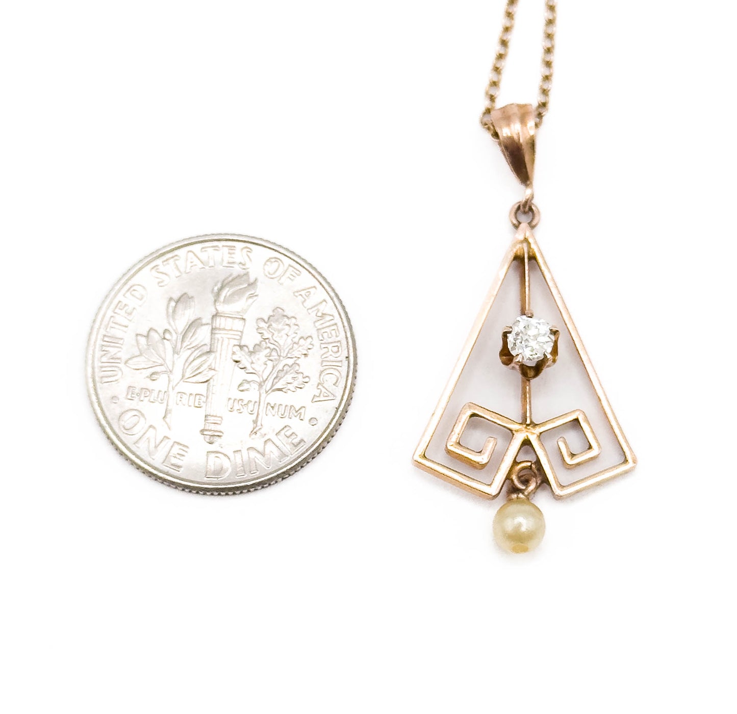 Art Deco Old Mine Cut Diamond Lavalier Pendant in Rose Gold