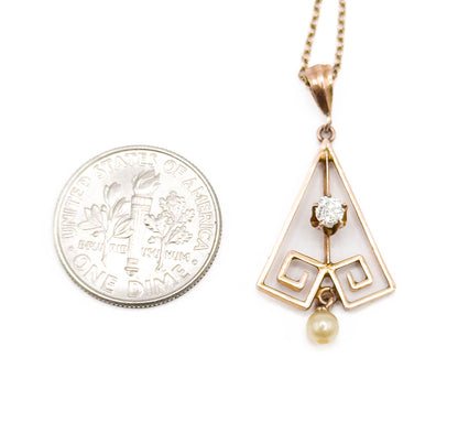 Art Deco Old Mine Cut Diamond Lavalier Pendant in Rose Gold