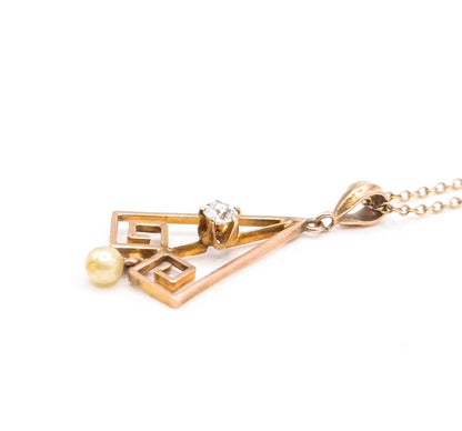 Art Deco Old Mine Cut Diamond Lavalier Pendant in Rose Gold