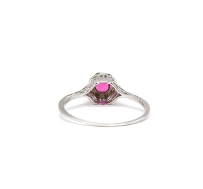 Art Deco Filigree Ruby Solitaire Ring in 18K White Gold