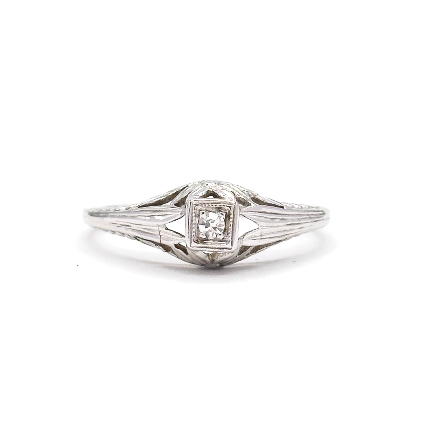 Art Deco Diamond Ring in 18K White Gold  - AS IS