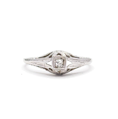 Art Deco Diamond Ring in 18K White Gold  - AS IS