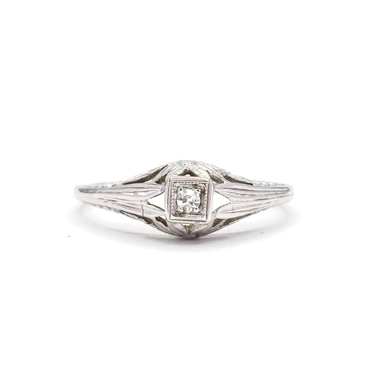 Art Deco Diamond Ring in 18K White Gold  - AS IS