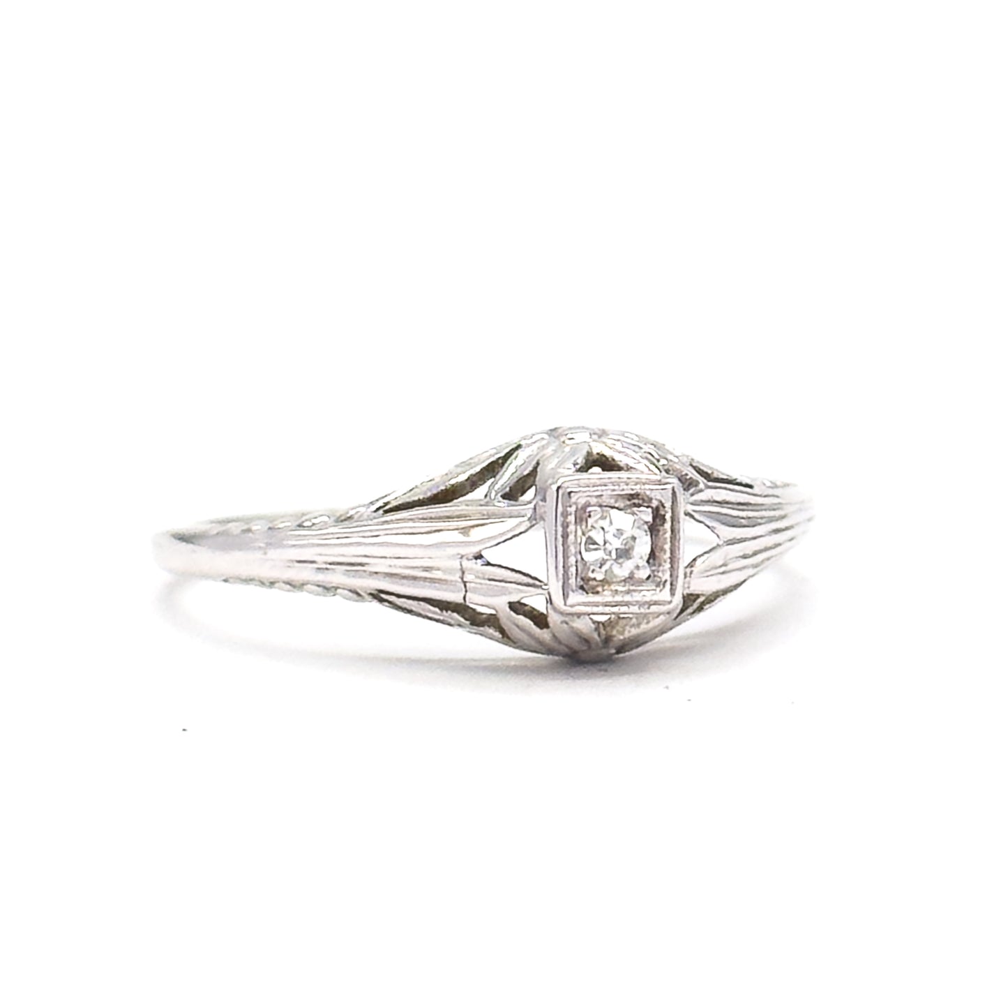 Art Deco Diamond Ring in 18K White Gold  - AS IS