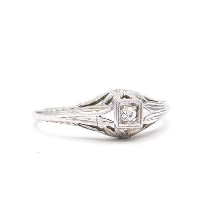 Art Deco Diamond Ring in 18K White Gold  - AS IS
