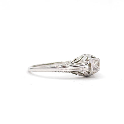 Art Deco Diamond Ring in 18K White Gold  - AS IS