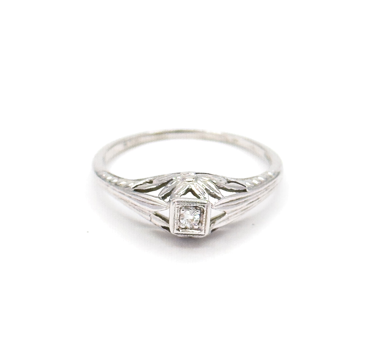 Art Deco Diamond Ring in 18K White Gold  - AS IS