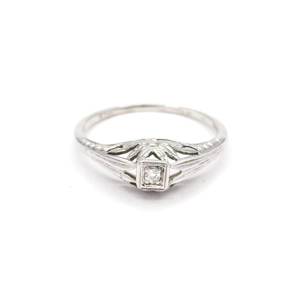 Art Deco Diamond Ring in 18K White Gold  - AS IS