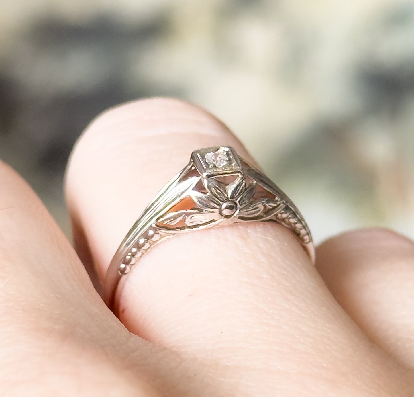 Art Deco Diamond Ring in 18K White Gold  - AS IS