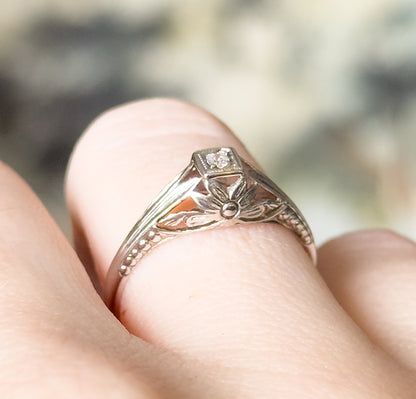 Art Deco Diamond Ring in 18K White Gold  - AS IS