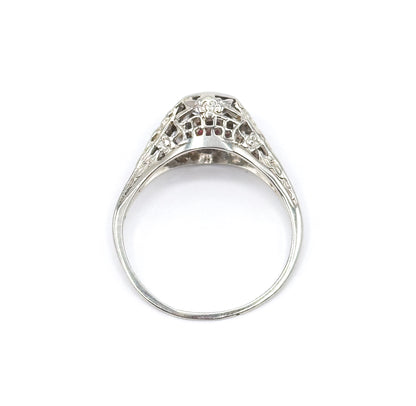 Art Deco Filigree Ring with Ruby Paste in White Gold