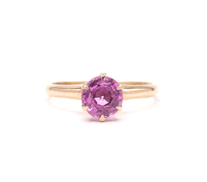 Mid Century Created Pink Sapphire Solitaire Ring