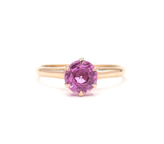Mid Century Created Pink Sapphire Solitaire Ring