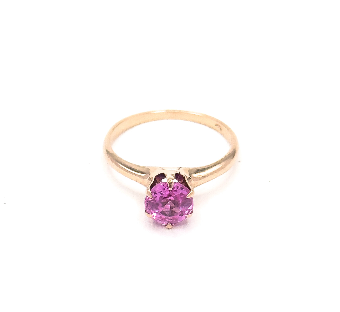 Mid Century Created Pink Sapphire Solitaire Ring
